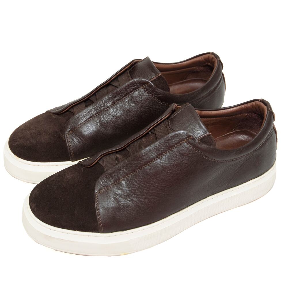 Sigotto Uomo Brown Suede Leather Slip-On Sneakers 6004 Size 43 US 10